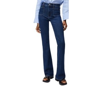 NWOT Mango 6 Dark Denim Patch Pocket Y2K Hippie Bohemian Long Line Flared Jean